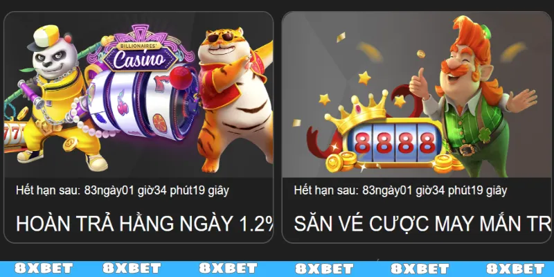 Khuyến mãi 8XBET 1.2% slot, cơ hội săn vé cược độc đắc